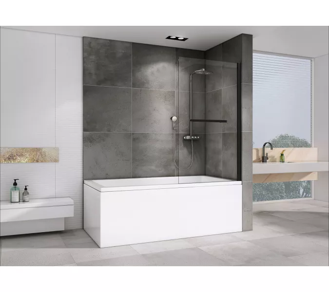 Шторка на ванну ABBER Immer Offen, Цвет профиля: Черный, Выбрать размер: 80х140