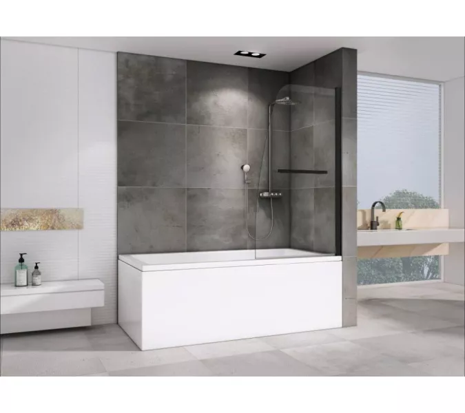 Шторка на ванну ABBER Ewiges Wasser с полотенцедержателем, Цвет профиля: Черный, Выбрать размер: 80х140