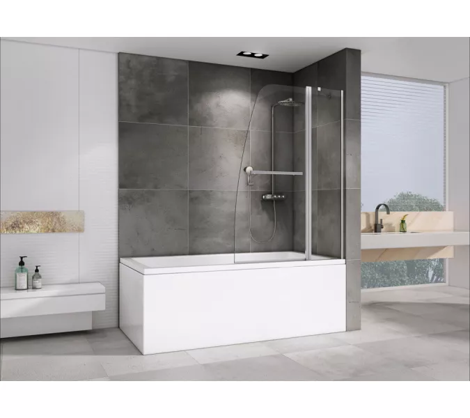 Шторка на ванну ABBER Ewiges Wasser AG50100 с полотенцедержателем, Цвет профиля: Хром, Выбрать размер: 100х140