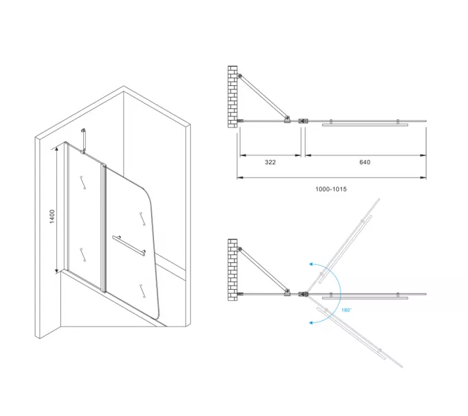Шторка на ванну ABBER Ewiges Wasser AG50100 с полотенцедержателем, Цвет профиля: Хром, Выбрать размер: 100х140, изображение 2