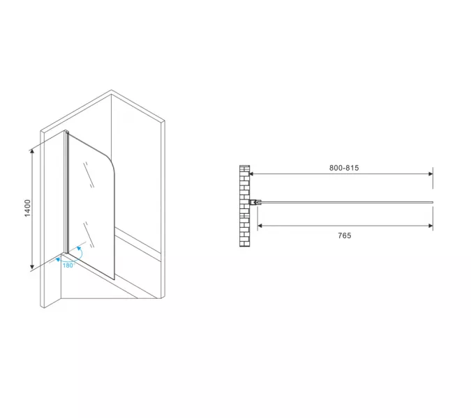 Шторка на ванну ABBER Ewiges Wasser AG52080B, Цвет профиля: Черный, Выбрать размер: 80х140, изображение 2