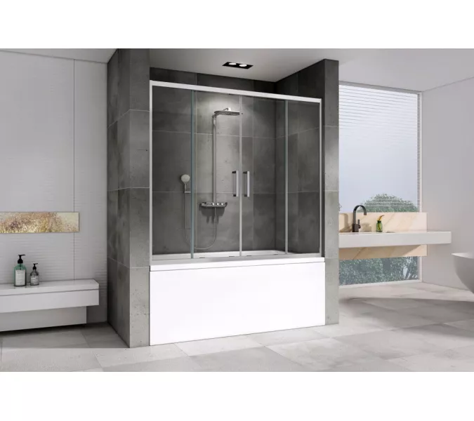 Шторка на ванну ABBER Schwarzer Diamant AG57150, Цвет стекла: прозрачное, Цвет профиля: Хром, Выбрать размер: 150х140