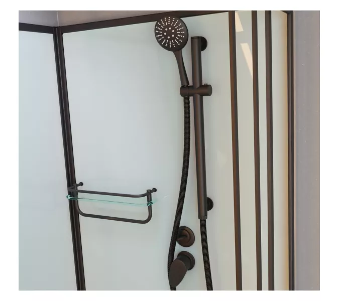 Душевая кабина Frank F400/2 М Black матовое стекло, Цвет стекла: матовое, Цвет профиля: Черный, Тип поддона: Высокий, Выбрать размер: 100х100, Внешний вид: без крыши, изображение 3