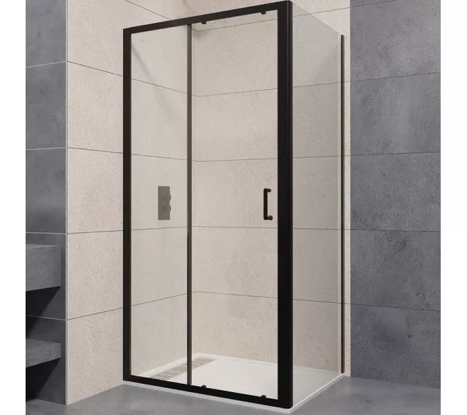 Душевой уголок RGW PA-74B (PA-14B + Z-050-2B), Цвет стекла: прозрачное, Цвет профиля (вариация): Черный, Выбрать размер: 1100x700