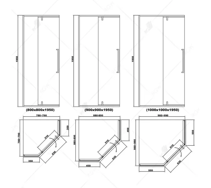 Душевой уголок RGW SV-81B, Цвет стекла: прозрачное, Цвет профиля: Черный, Выбрать размер: 800x800, изображение 3