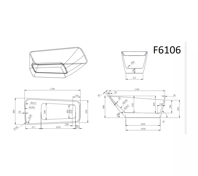 Ванна акриловая Frank F6106 White/Black 170х80, Выбрать цвет: Черный/Белый, изображение 7