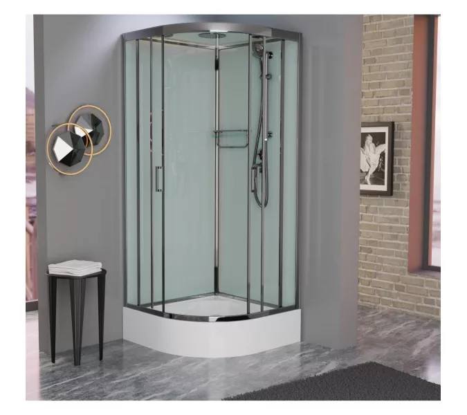 Душевая кабина Frank F409/1 М Brilliant матовое стекло, Цвет стекла: матовое, Цвет профиля: Хром, Тип поддона: Средний, Выбрать размер: 90х90, Внешний вид: с крышей, изображение 2