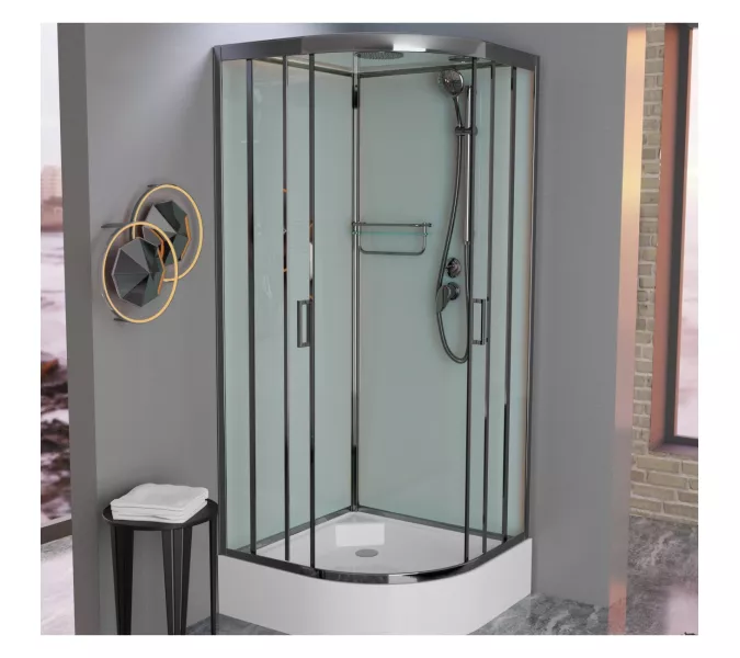 Душевая кабина Frank F409/1 М Brilliant матовое стекло, Цвет стекла: матовое, Цвет профиля: Хром, Тип поддона: Средний, Выбрать размер: 90х90, Внешний вид: с крышей, изображение 3