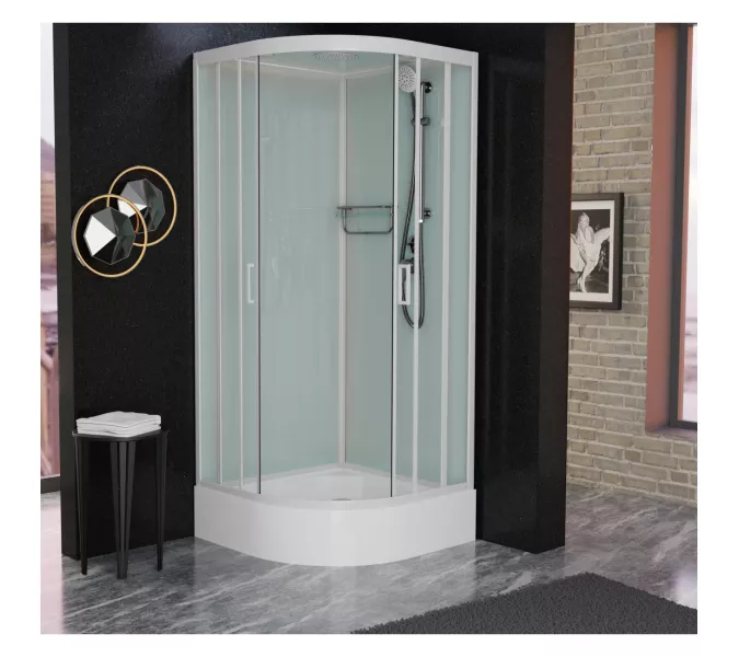 Душевая кабина Frank F400/1 М White  матовое стекло, Цвет стекла: матовое, Цвет профиля: Белый, Тип поддона: Средний, Выбрать размер: 100х100, Внешний вид: без крыши, изображение 2