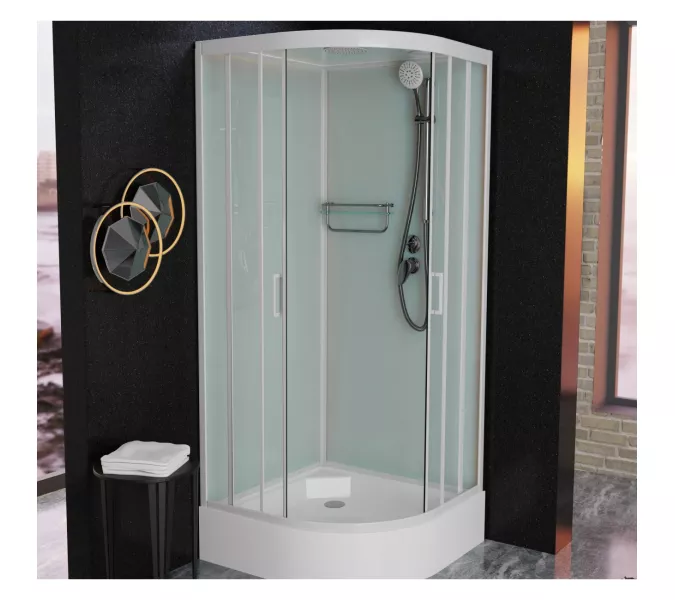 Душевая кабина Frank F400/1 М White  матовое стекло, Цвет стекла: матовое, Цвет профиля: Белый, Тип поддона: Средний, Выбрать размер: 100х100, Внешний вид: без крыши, изображение 3