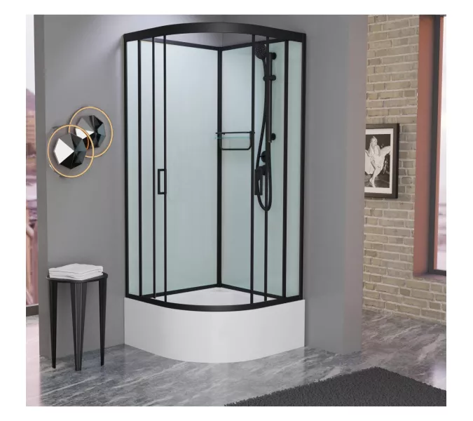 Душевая кабина Frank F400/2 М Black матовое стекло, Цвет стекла: матовое, Цвет профиля: Черный, Тип поддона: Высокий, Выбрать размер: 100х100, Внешний вид: без крыши, изображение 2