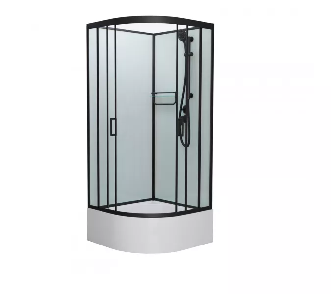 Душевая кабина Frank F400/2 М Black матовое стекло, Цвет стекла: матовое, Цвет профиля: Черный, Тип поддона: Высокий, Выбрать размер: 100х100, Внешний вид: без крыши