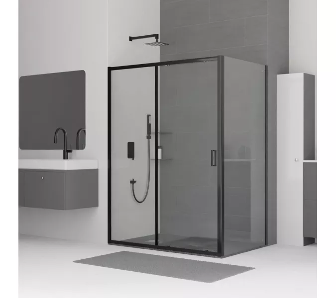 Душевой уголок RGW CL-48B (CL-14B + Z-050-1B), Цвет стекла: прозрачное, Цвет профиля (вариация): Черный, Выбрать размер: 160x100
