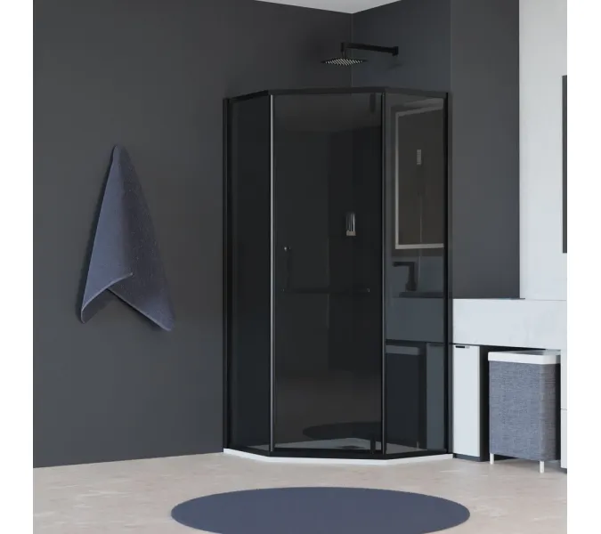 Душевой уголок RGW HO-084B, Цвет стекла: тонированное, Цвет профиля (вариация): Черный, Выбрать размер: 90х90