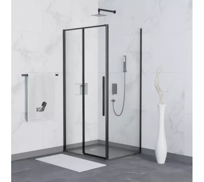 Душевой уголок RGW SV-42B (SV-12B + Z-050-2B), Цвет стекла: прозрачное, Цвет профиля (вариация): Черный, Выбрать размер: 1200x800