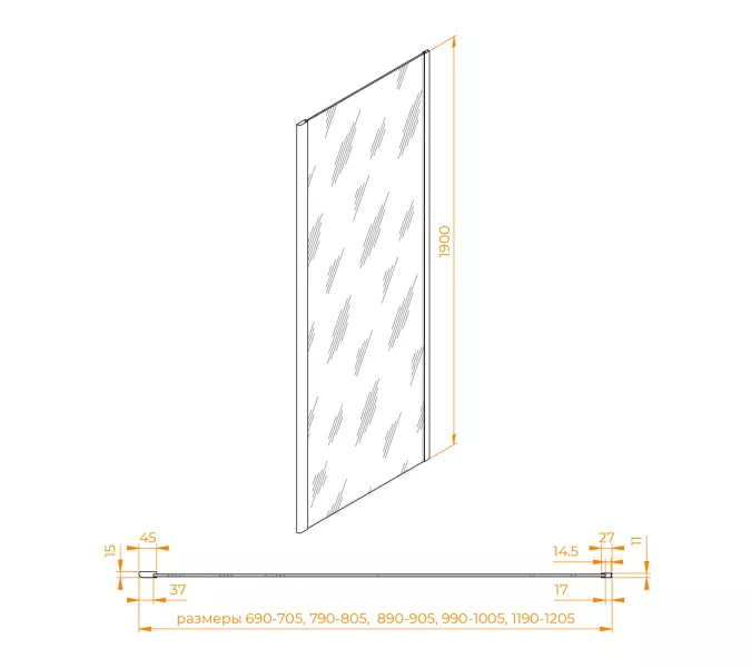 Боковая панель RGW Z-050-5-B, Цвет стекла: прозрачное, Цвет профиля: Черный, Выбрать размер: 120, изображение 3
