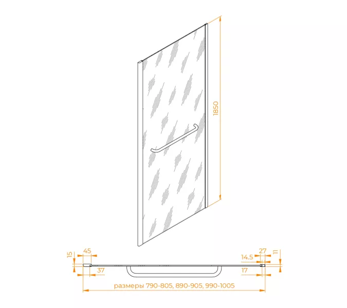 Боковая панель RGW Z-060-1B, Цвет стекла: прозрачное, Цвет профиля: Черный, Выбрать размер: 100, изображение 2