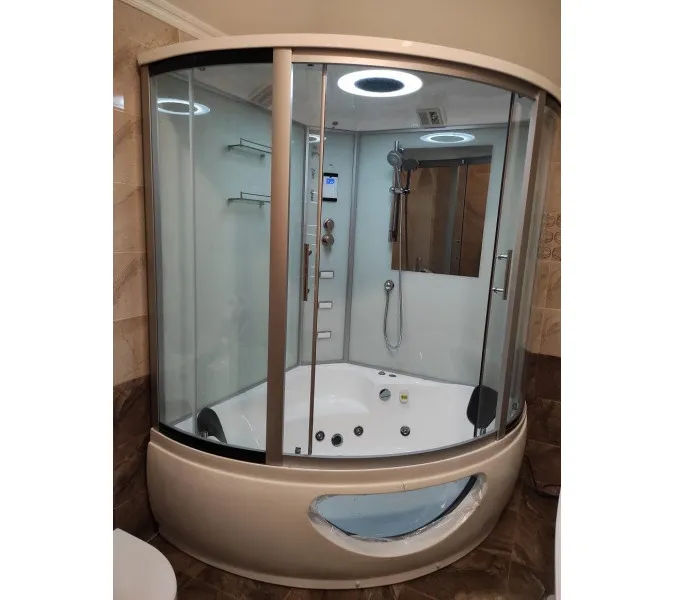 Душевой бокс Frank  угловой F651/F652 с баней/без бани, Цвет стекла: прозрачное, Цвет профиля: Хром, Тип поддона: Высокий, Выбрать размер: 130x130, Комплектация: без бани, изображение 3