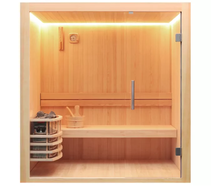 Финская сауна Frank 800 серия, 1 полка, липа/кедр, Выбрать размер: 120х120, Дерево : Липа