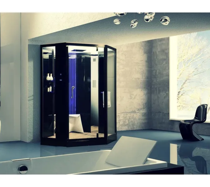 Душевая кабина с паром Orans SR-89106S black, Цвет стекла: прозрачное, Цвет профиля: Черный, Тип поддона: Низкий, Выбрать размер: 130x130, изображение 8