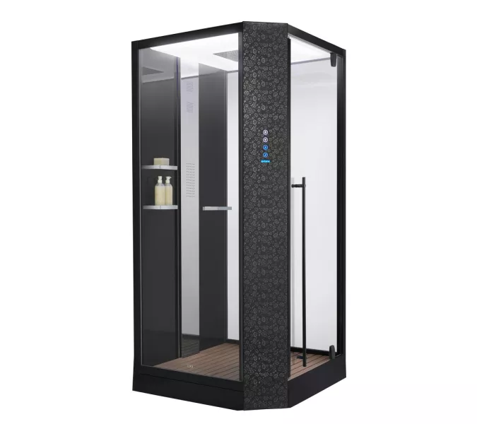 Душевая кабина прямоугольная с паром Orans SR-89101RS/LS Black  L/R, Цвет стекла: прозрачное, Цвет профиля: Черный, Тип поддона: Низкий, Выбрать размер: 100x100, Ориентация: правая