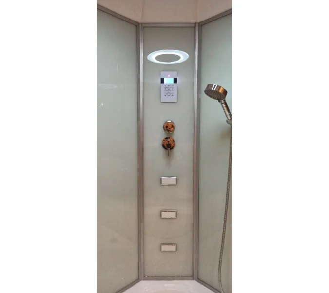 Душевой бокс Frank  угловой F651/F652 с баней/без бани, Цвет стекла: прозрачное, Цвет профиля: Хром, Тип поддона: Высокий, Выбрать размер: 130x130, Комплектация: без бани, изображение 5