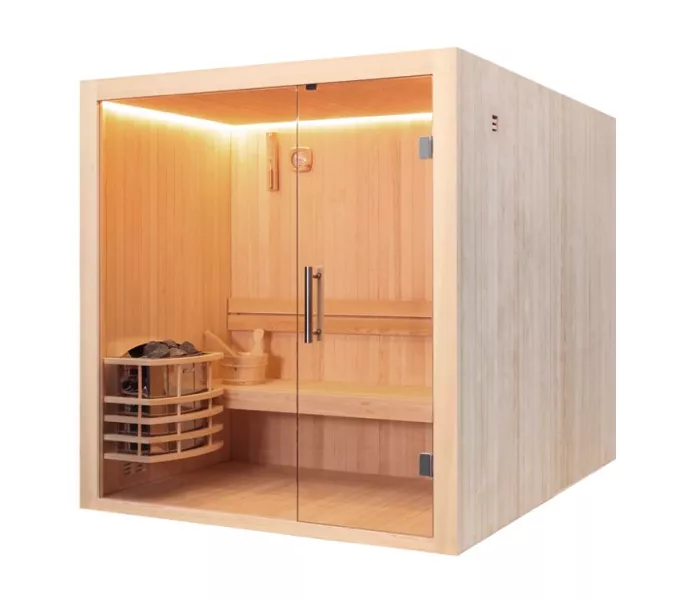 Финская сауна Frank 800 серия, 1 полка, липа/кедр, Выбрать размер: 120х120, Дерево : Липа, изображение 2