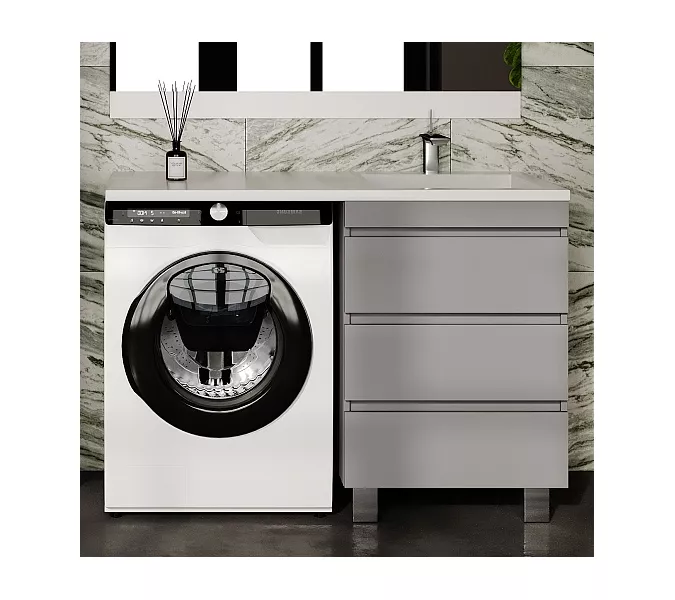 Тумба напольная с раковиной "Даллас ЛЕОН 120", Люкс серая, PLUS, Выбрать цвет: Серый, Внешний вид: 3 ящика, Ориентация: левая, изображение 3