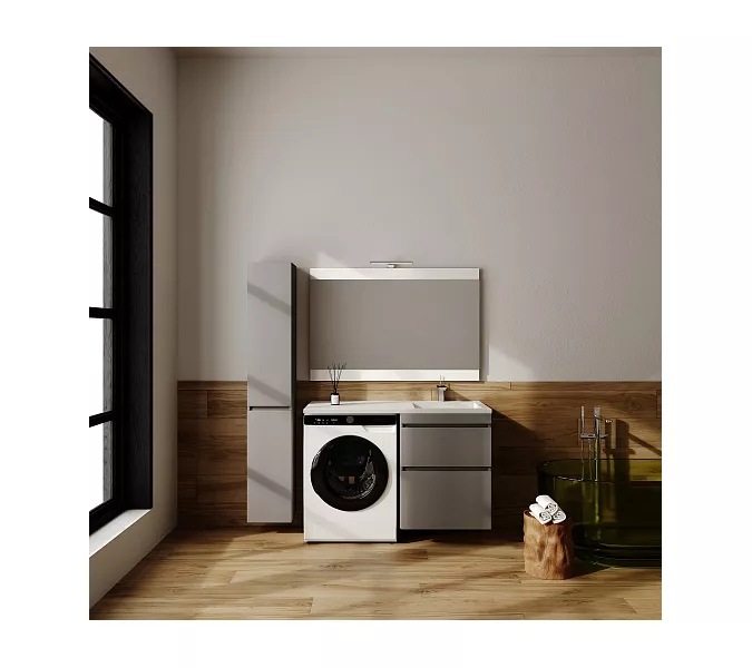 Тумба подвесная с раковиной "Даллас ЛЕОН 120", Люкс серая, PLUS, Выбрать цвет: Серый, Внешний вид: 2 ящика, Ориентация: правая, изображение 4