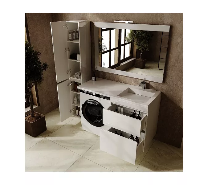 Тумба подвесная с раковиной  "Даллас ЛЕОН 120", Люкс белая, PLUS, Выбрать цвет: Белый, Внешний вид: 2 ящика, Ориентация: правая, изображение 4