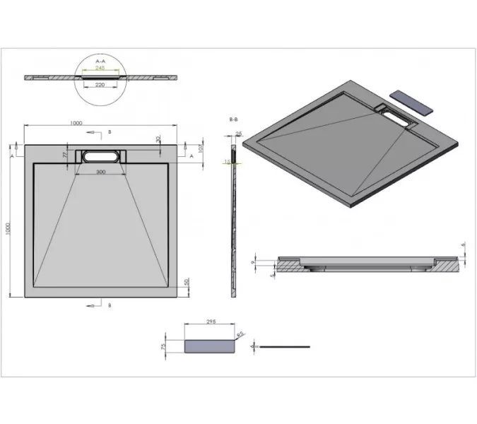 Поддон из искусственного камня, белый ESPLX90W, ESPLX100W, ESPLX108W, ESPLX119W, ESPLX128W, ESPLX129W, Выбрать цвет: Белый, Тип поддона: Низкий, Выбрать размер: 100х80, изображение 7