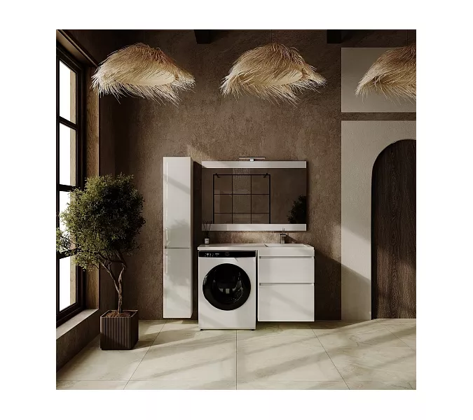 Тумба подвесная с раковиной  "Даллас ЛЕОН 120", Люкс белая, PLUS, Выбрать цвет: Белый, Внешний вид: 2 ящика, Ориентация: правая, изображение 5