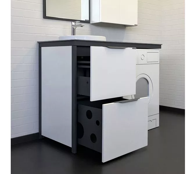 Набор мебели под стиральную машину Comforty Лозанна-120 с графитовой столешницей с раковиной Art Inside, изображение 2