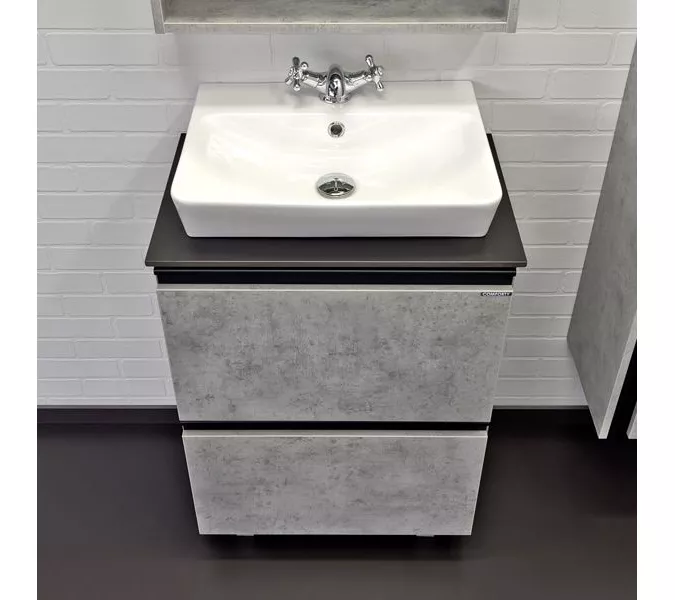 Тумба-умывальник Comforty Эдинбург-60Н напольная бетон светлый с черной столешницей с раковиной, Монтаж: Напольный, Комплектация: с раковиной Comforty 9055RA-50