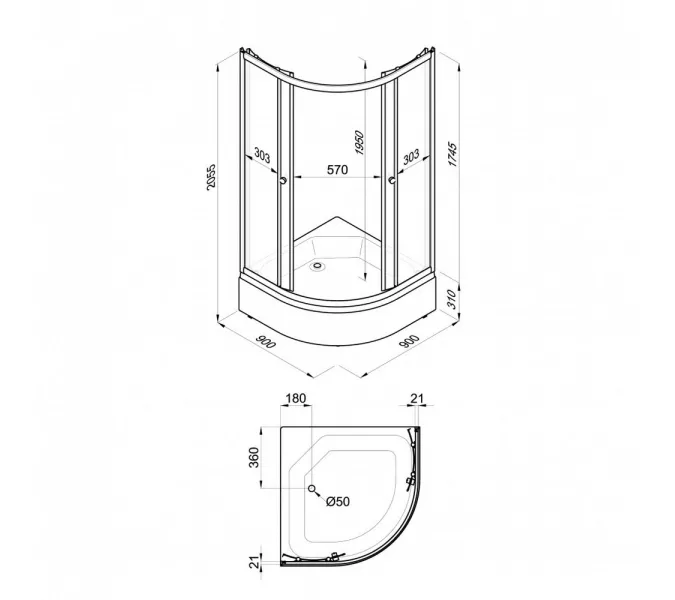 Душевое ограждение Triton ГРЭЙ B средний поддон, Цвет профиля: Белый, Тип поддона: Средний, Выбрать размер: 90х90, изображение 9