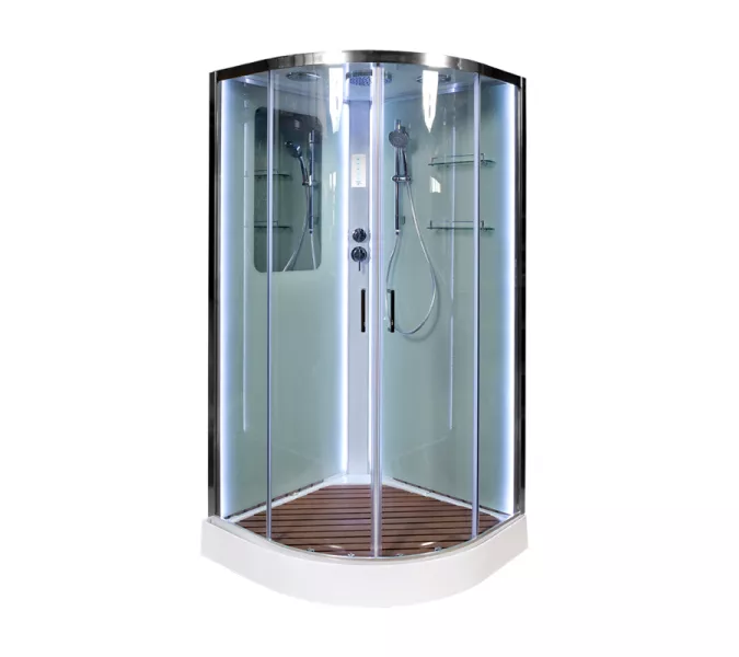 Душевая кабина AvaCan A01/A09 прозрачное/хром, низкий поддон, Цвет стекла: прозрачное, Цвет профиля: Хром, Тип поддона: Низкий, Выбрать размер: 100х100, Внешний вид: С LED освещением, Наличие крыши: есть, изображение 3