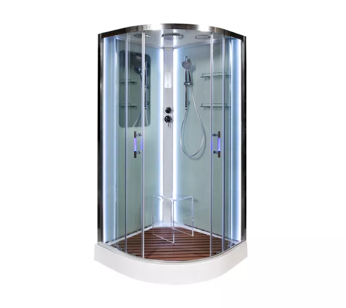 Душевая кабина AvaCan A01/A09 прозрачное/хром, низкий поддон, Цвет стекла: прозрачное, Цвет профиля: Хром, Тип поддона: Низкий, Выбрать размер: 100х100, Внешний вид: С LED освещением, Наличие крыши: есть, изображение 2