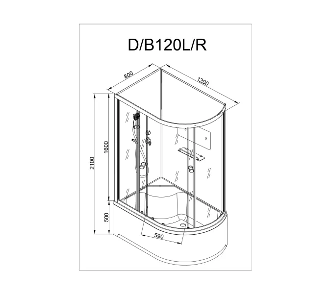 Душевая кабина AvaCan D120 L/R , матовое/хром , высокий поддон, Цвет стекла: матовое, Цвет профиля: Хром, Тип поддона: Высокий, Выбрать размер: 120х80, Внешний вид: без гидромассажа, Наличие крыши: нет, Ориентация: левая, изображение 15