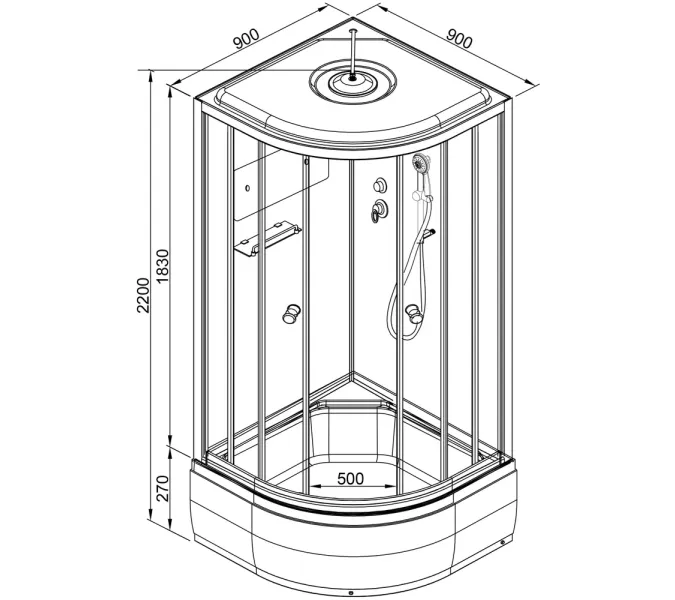 Душевая кабина AvaCan  D279S  матовое/хром , средний поддон, Цвет стекла: матовое, Цвет профиля: Хром, Тип поддона: Средний, Выбрать размер: 90х90, Внешний вид: без гидромассажа, Наличие крыши: есть, изображение 19