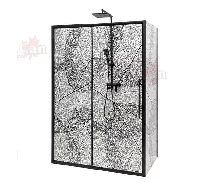 Душевой уголок AvaCan FB+SB с рисунком/черный, Цвет стекла: с рисунком, Цвет профиля: Черный, Выбрать размер: 120-140х80