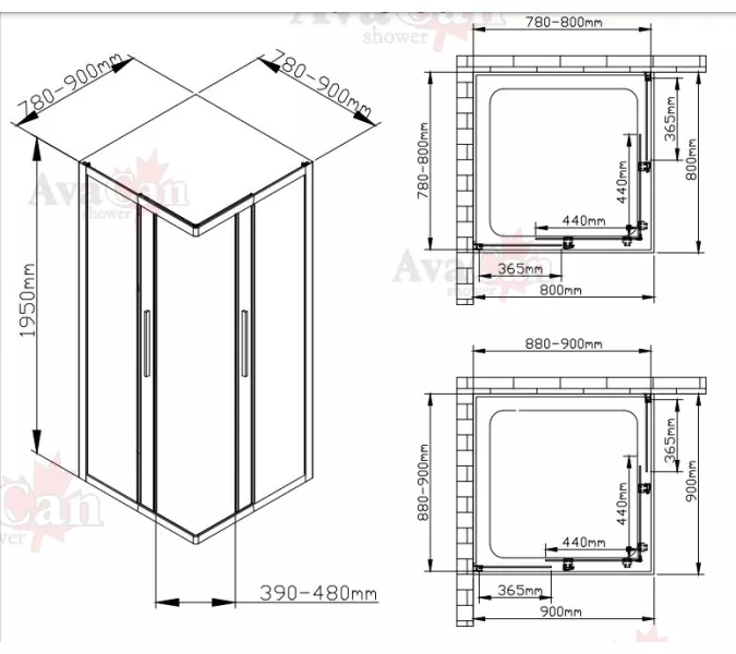 Душевой уголок AvaCan KB 80/100 MT, Цвет стекла: матовое с рисунком, Цвет профиля: Черный, Выбрать размер: 90х90, изображение 11