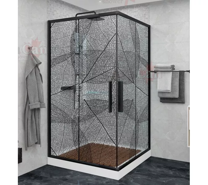 Душевой уголок AvaCan KB 80/100, Цвет стекла: с рисунком, Цвет профиля: Черный, Выбрать размер: 80-90х80-90