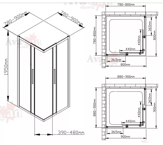 Душевой уголок AvaCan KС 80/100 MT, Цвет стекла: матовое, Цвет профиля: Хром, Выбрать размер: 80-90х80-90, изображение 8