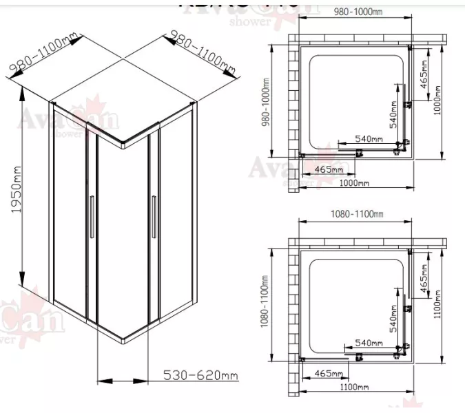 Душевой уголок AvaCan KС 80/100, Цвет стекла: прозрачное, Цвет профиля: Хром, Выбрать размер: 100-110х100-110, изображение 11