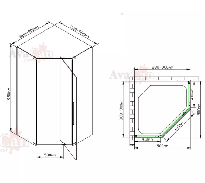 Душевой уголок AvaCan PB 90/100 MT, Цвет стекла: матовое с рисунком, Цвет профиля: Черный, Выбрать размер: 90х90, изображение 9