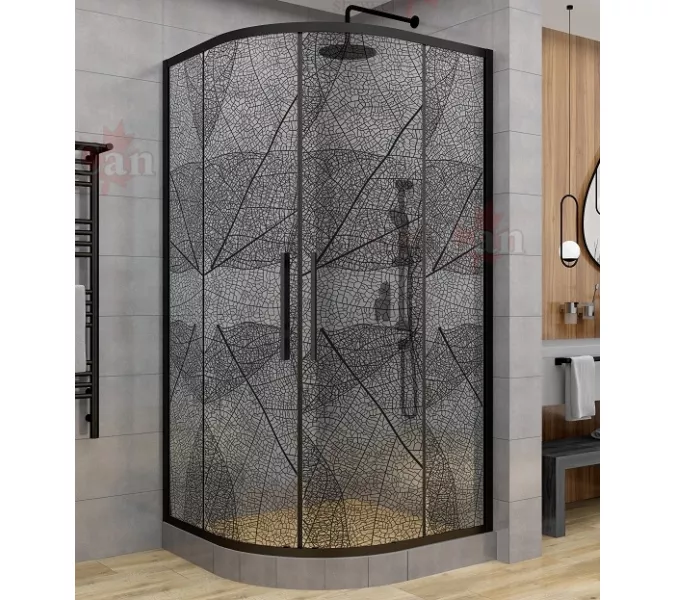 Душевой уголок AvaCan HB 80/90/100/120, Цвет стекла: с рисунком, Цвет профиля: Черный, Выбрать размер: 80х80