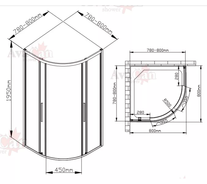 Душевой уголок AvaCan HC 80/90/100/120 MT, Цвет стекла: матовое, Цвет профиля: Хром, Выбрать размер: 80х80, изображение 7