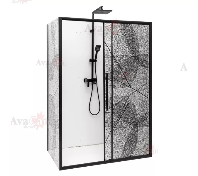 Душевой уголок AvaCan FB+SB с рисунком/черный, Цвет стекла: с рисунком, Цвет профиля: Черный, Выбрать размер: 120-140х80, изображение 4