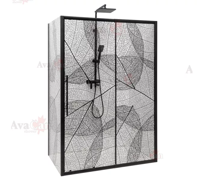 Душевой уголок AvaCan FB+SB с рисунком/черный, Цвет стекла: с рисунком, Цвет профиля: Черный, Выбрать размер: 120-140х80, изображение 5