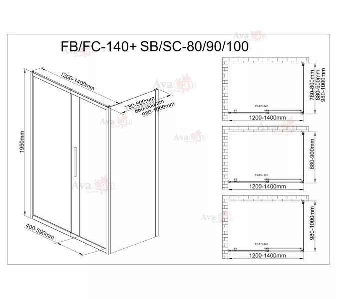 Душевой уголок AvaCan FC+SС прозрачное/хром, Цвет стекла: прозрачное, Цвет профиля: Хром, Выбрать размер: 120-140х90, изображение 13